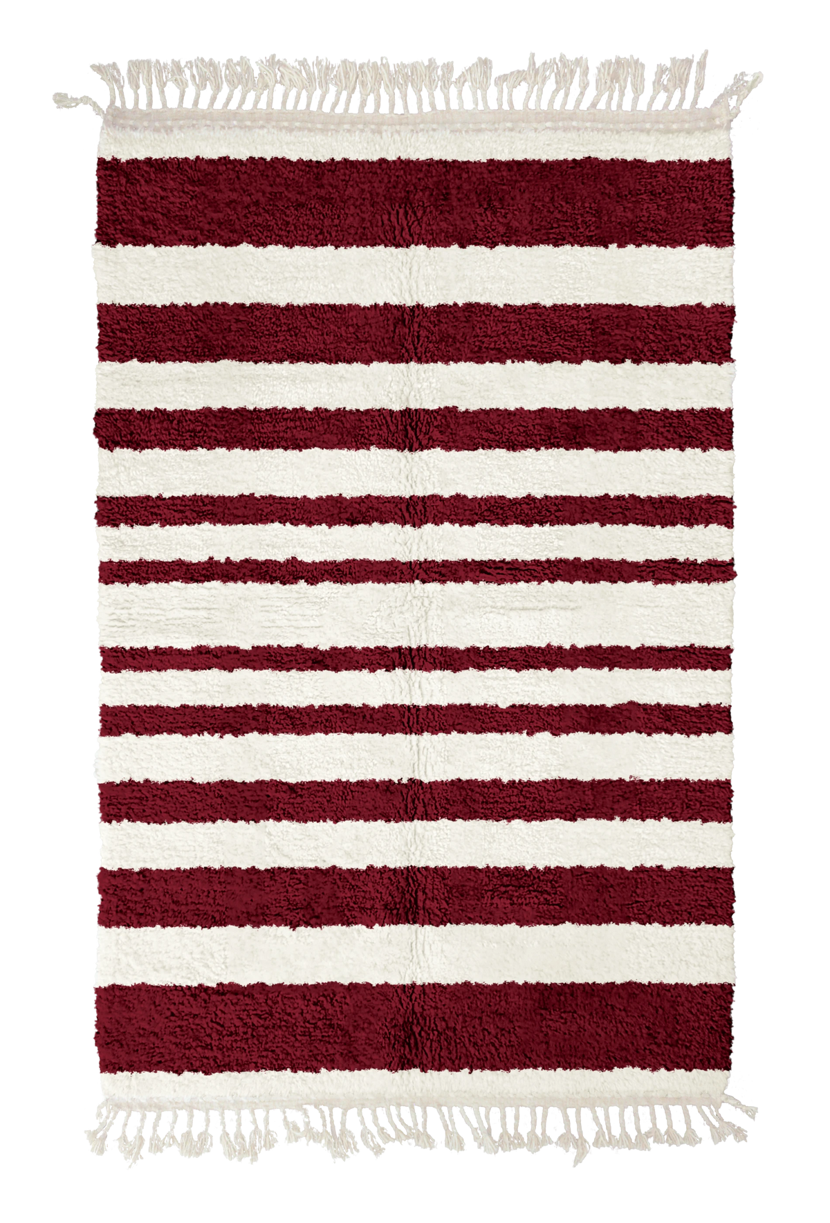 Graded Bands striped wool rug, burgundy bands on cream, full view