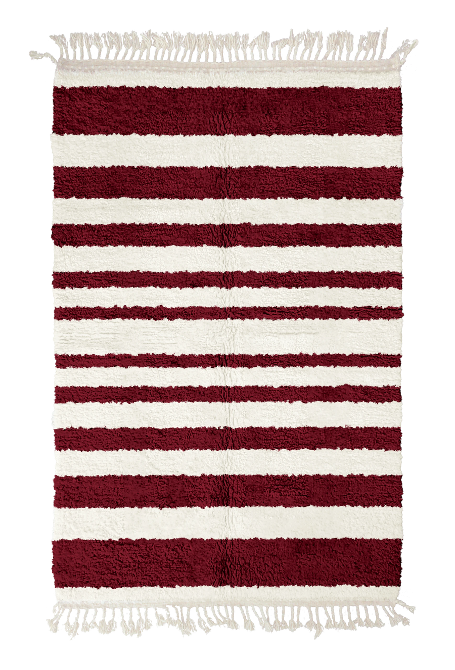 Graded Bands striped wool rug, burgundy bands on cream, full view