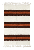 Load image into Gallery viewer, Trio Bands striped wool rug, dark brown bands and terracotta stripes on cream, full view
