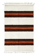 Trio Bands striped wool rug, dark brown bands and terracotta stripes on cream, full view
