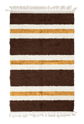 Load image into Gallery viewer, Trio Bands striped wool rug, cream bands and ochre yellow stripes on dark espresso brown, full view
