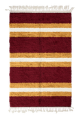 Load image into Gallery viewer, Trio Bands striped wool rug, ochre yellow bands and cream stripes on burgundy, full view

