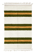 Load image into Gallery viewer, Trio Bands striped wool rug, olive green bands and ochre yellow stripes on cream, full view
