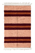 Load image into Gallery viewer, Trio Bands striped wool rug, oxblood red bands and terracotta stripes on blush pink, full view

