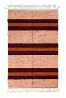 Trio Bands striped wool rug, oxblood red bands and terracotta stripes on blush pink, full view