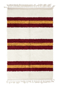 Load image into Gallery viewer, Trio Bands striped wool rug, burgundy bands and ochre yellow stripes on cream, full view
