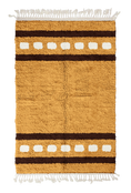 Load image into Gallery viewer, Dash Bands striped wool rug, dark brown bands and cream stripes on ochre yellow, full view
