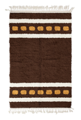 Load image into Gallery viewer, Dash Bands striped wool rug, cream bands and ochre yellow stripes on dark espresso brown, full view
