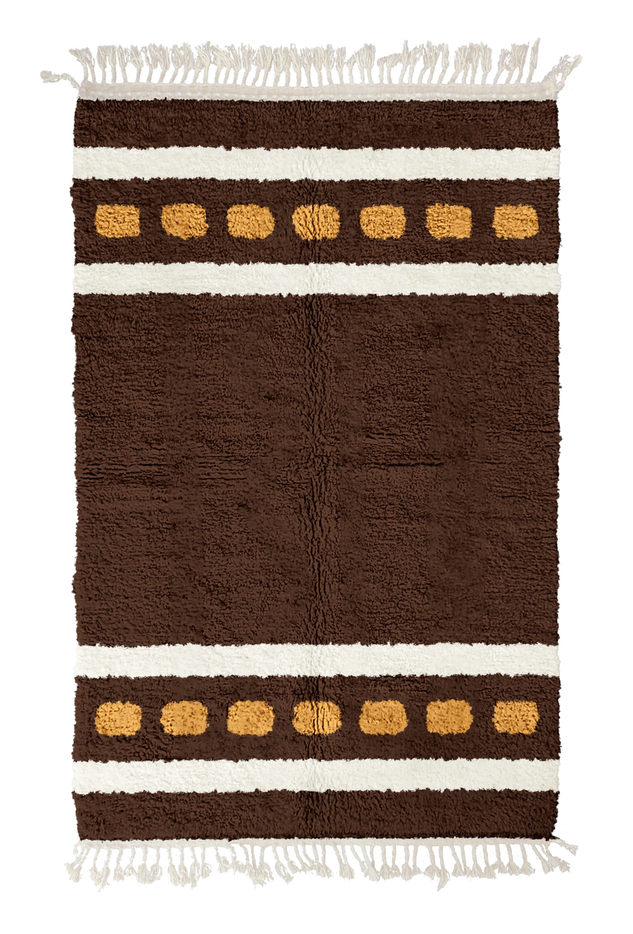 Dash Bands striped wool rug, cream bands and ochre yellow stripes on dark espresso brown, full view