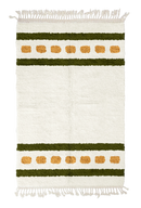 Dash Bands striped wool rug, olive green bands and ochre yellow stripes on cream, full view