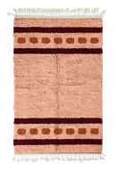Dash Bands striped wool rug, oxblood red bands and terracotta stripes on blush pink, full view
