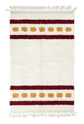 Load image into Gallery viewer, Dash Bands striped wool rug, burgundy bands and ochre yellow stripes on cream, full view
