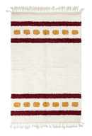 Dash Bands striped wool rug, burgundy bands and ochre yellow stripes on cream, full view