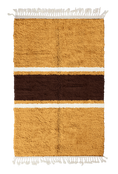 Load image into Gallery viewer, Sash Bands striped wool rug, dark brown bands and cream stripes on ochre yellow, full view
