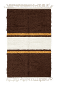 Load image into Gallery viewer, Sash Bands striped wool rug, cream bands and ochre yellow stripes on dark espresso brown, full view
