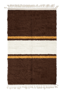 Sash Bands striped wool rug, cream bands and ochre yellow stripes on dark espresso brown, full view