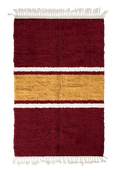 Load image into Gallery viewer, Sash Bands striped wool rug, ochre yellow bands and cream stripes on burgundy, full view
