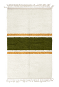 Load image into Gallery viewer, Sash Bands striped wool rug, olive green bands and ochre yellow stripes on cream, full view
