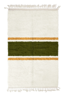 Sash Bands striped wool rug, olive green bands and ochre yellow stripes on cream, full view