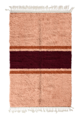Load image into Gallery viewer, Sash Bands striped wool rug, oxblood red bands and terracotta stripes on blush pink, full view

