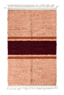 Sash Bands striped wool rug, oxblood red bands and terracotta stripes on blush pink, full view