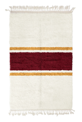 Load image into Gallery viewer, Sash Bands striped wool rug, burgundy bands and ochre yellow stripes on cream, full view
