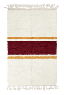 Sash Bands striped wool rug, burgundy bands and ochre yellow stripes on cream, full view