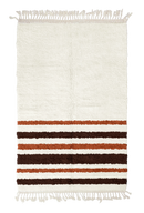 Hem Bands striped wool rug, dark brown bands and terracotta stripes on cream, full view