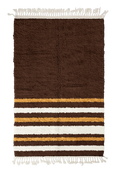 Load image into Gallery viewer, Hem Bands striped wool rug, cream bands and ochre yellow stripes on dark espresso brown, full view
