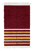 Load image into Gallery viewer, Hem Bands striped wool rug, ochre yellow bands and cream stripes on burgundy, full view
