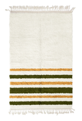 Load image into Gallery viewer, Hem Bands striped wool rug, olive green bands and ochre yellow stripes on cream, full view
