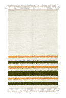 Hem Bands striped wool rug, olive green bands and ochre yellow stripes on cream, full view