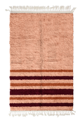 Load image into Gallery viewer, Hem Bands striped wool rug, oxblood red bands and terracotta stripes on blush pink, full view
