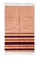 Hem Bands striped wool rug, oxblood red bands and terracotta stripes on blush pink, full view