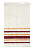 Load image into Gallery viewer, Hem Bands striped wool rug, burgundy bands and ochre yellow stripes on cream, full view

