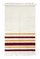 Hem Bands striped wool rug, burgundy bands and ochre yellow stripes on cream, full view