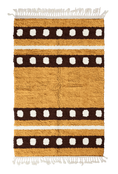 Load image into Gallery viewer, Dot Bands striped wool rug, dark brown bands and cream stripes on ochre yellow, full view
