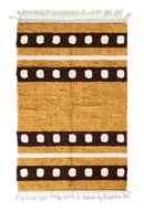 Dot Bands striped wool rug, dark brown bands and cream stripes on ochre yellow, full view