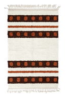 Dot Bands striped wool rug, dark brown bands and terracotta stripes on cream, full view