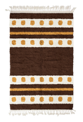 Load image into Gallery viewer, Dot Bands striped wool rug, cream bands and ochre yellow stripes on dark espresso brown, full view
