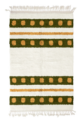 Load image into Gallery viewer, Dot Bands striped wool rug, olive green bands and ochre yellow stripes on cream, full view
