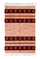 Dot Bands striped wool rug, oxblood red bands and terracotta stripes on blush pink, full view