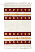 Load image into Gallery viewer, Dot Bands striped wool rug, burgundy bands and ochre yellow stripes on cream, full view
