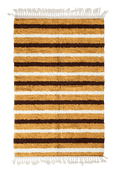Load image into Gallery viewer, Full Bands striped wool rug, dark brown bands and cream stripes on ochre yellow, full view

