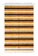 Full Bands striped wool rug, dark brown bands and cream stripes on ochre yellow, full view