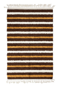 Load image into Gallery viewer, Full Bands striped wool rug, cream bands and ochre yellow stripes on dark espresso brown, full view
