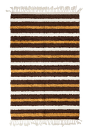 Full Bands striped wool rug, cream bands and ochre yellow stripes on dark espresso brown, full view