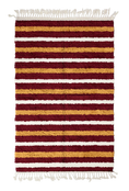 Load image into Gallery viewer, Full Bands striped wool rug, ochre yellow bands and cream stripes on burgundy, full view
