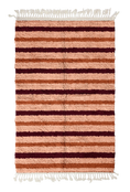 Load image into Gallery viewer, Full Bands striped wool rug, oxblood red bands and terracotta stripes on blush pink, full view
