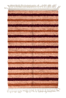 Full Bands striped wool rug, oxblood red bands and terracotta stripes on blush pink, full view